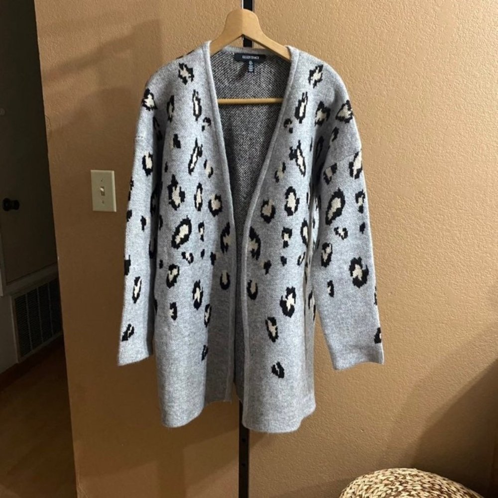 Ellen Tracy leopard long Cardigan duster women's large